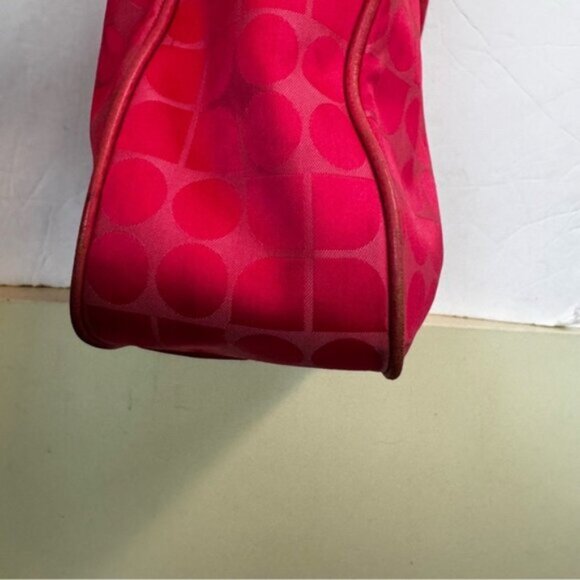 Kate Spade Pink Jacquard Pink Canvas Chain Strap Tote Shoulder Bag Leather Print - Picture 12 of 16